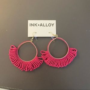 Ink + alloy pink beaded circle statement earrings - NWT